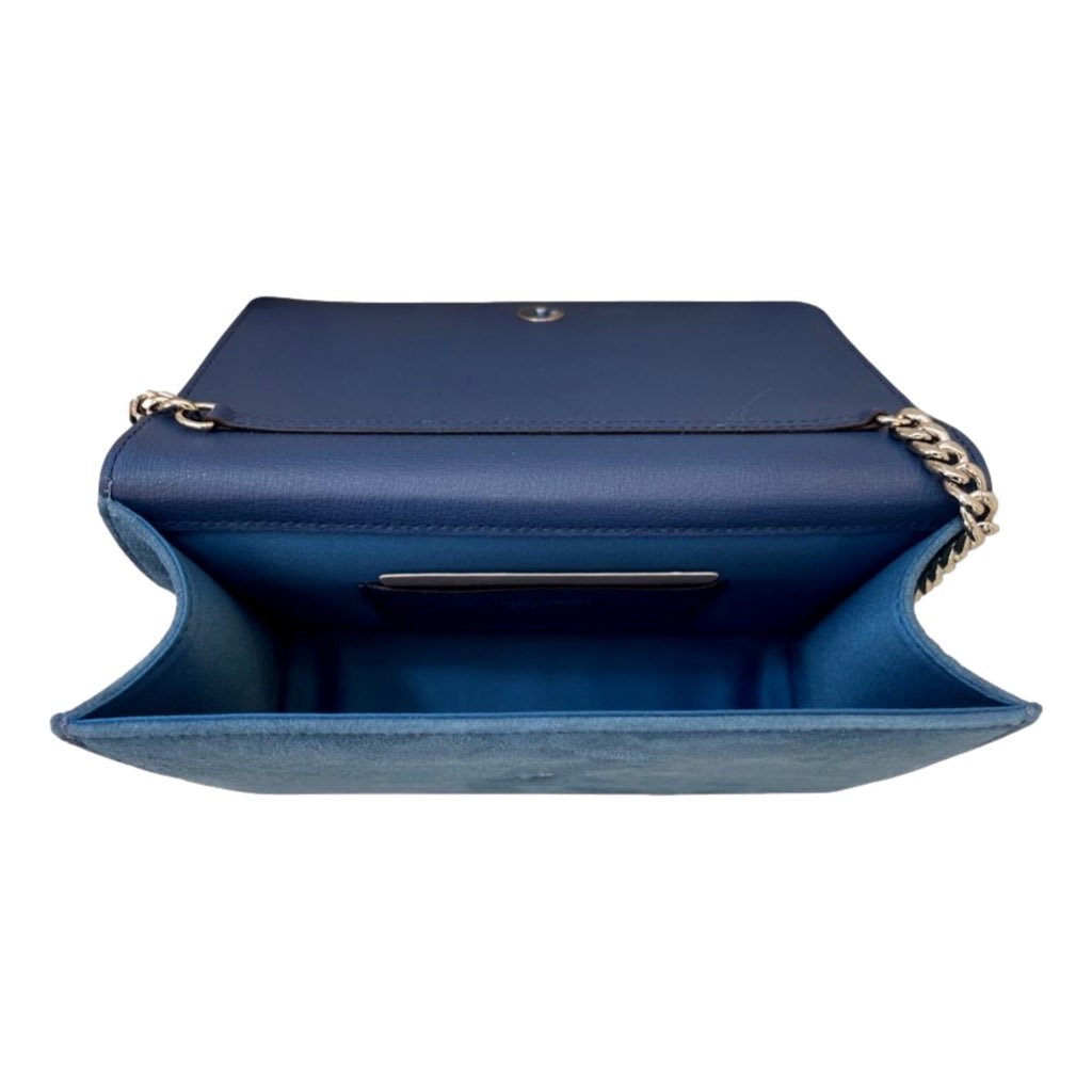 Jimmy Choo Jimmy Choo Kalina Parrot Blue Suede Chain Wallet - Image 6
