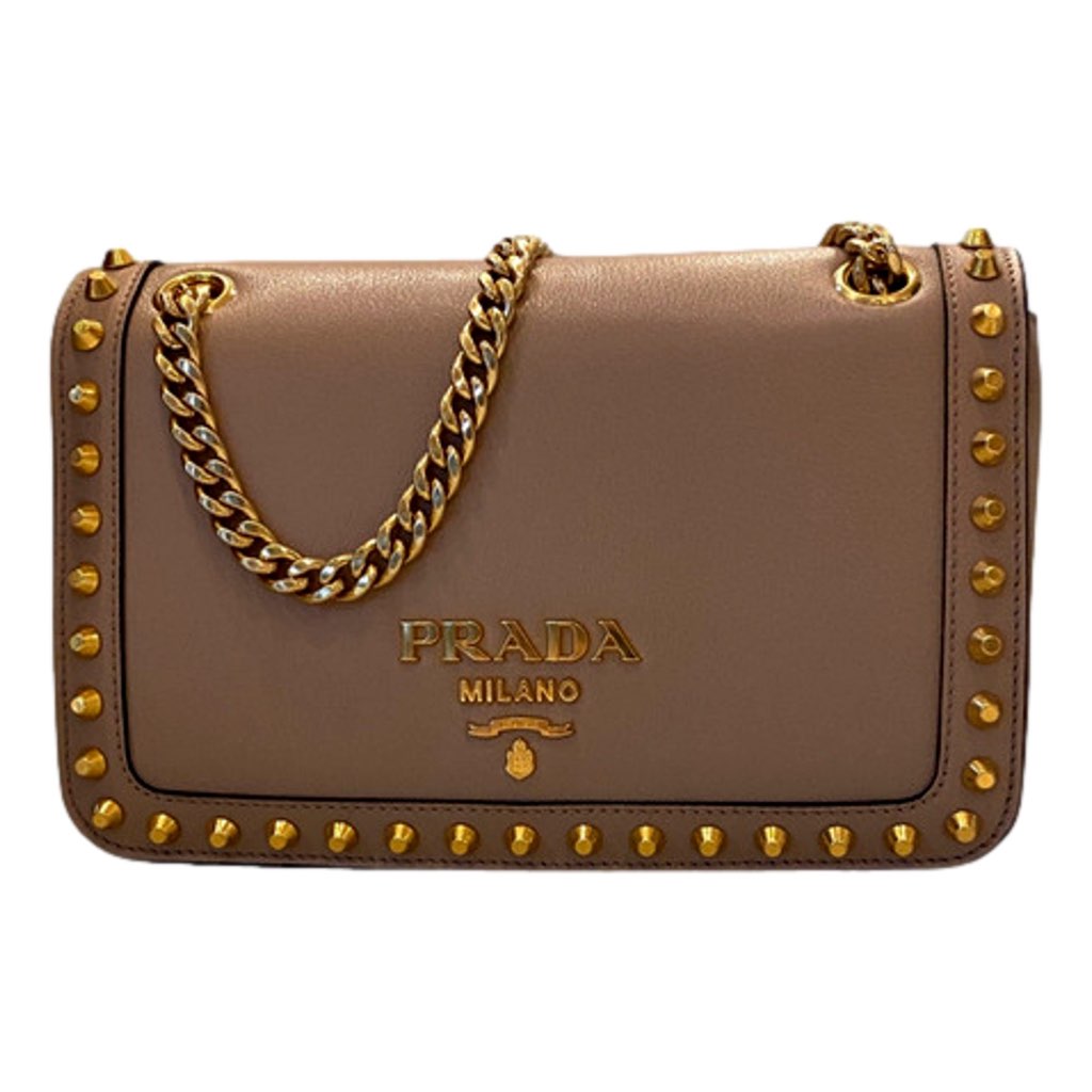 Prada Prada Pattina Glace Calf Leather Cammeo Beige Gold Studded Bag