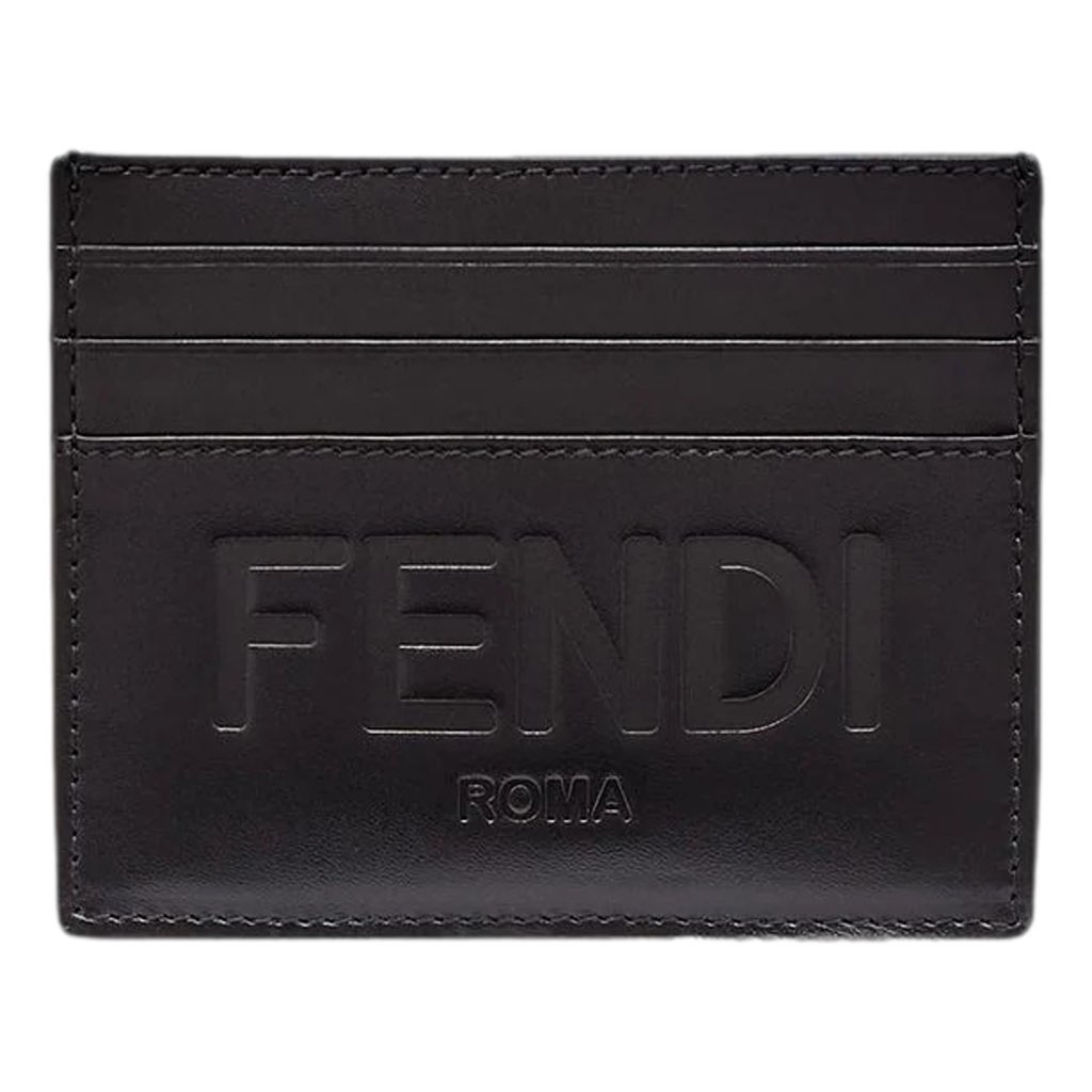 Fendi Fendi Roma Black Calfskin Leather Embossed Logo Card Case Wallet
