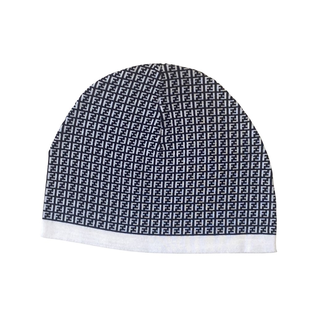 Fendi Fendi FF Print Nero and Bianco Knitted Wool Beanie