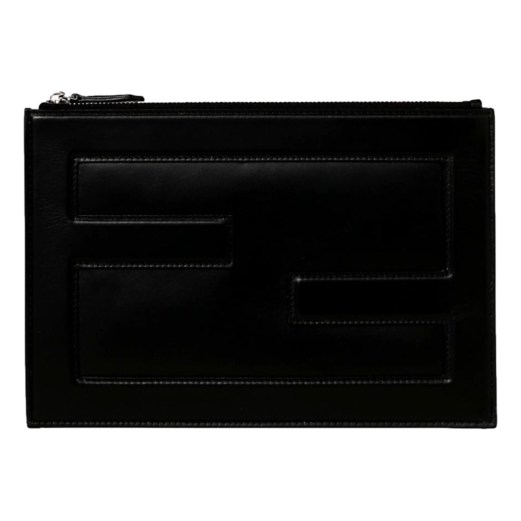 Fendi Fendi Baguette Black Calf Leather Embossed Clutch