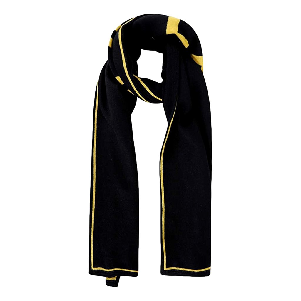 Fendi Fendi Roma Knitted Wool Cashmere Black Yellow Logo Scarf - Back view