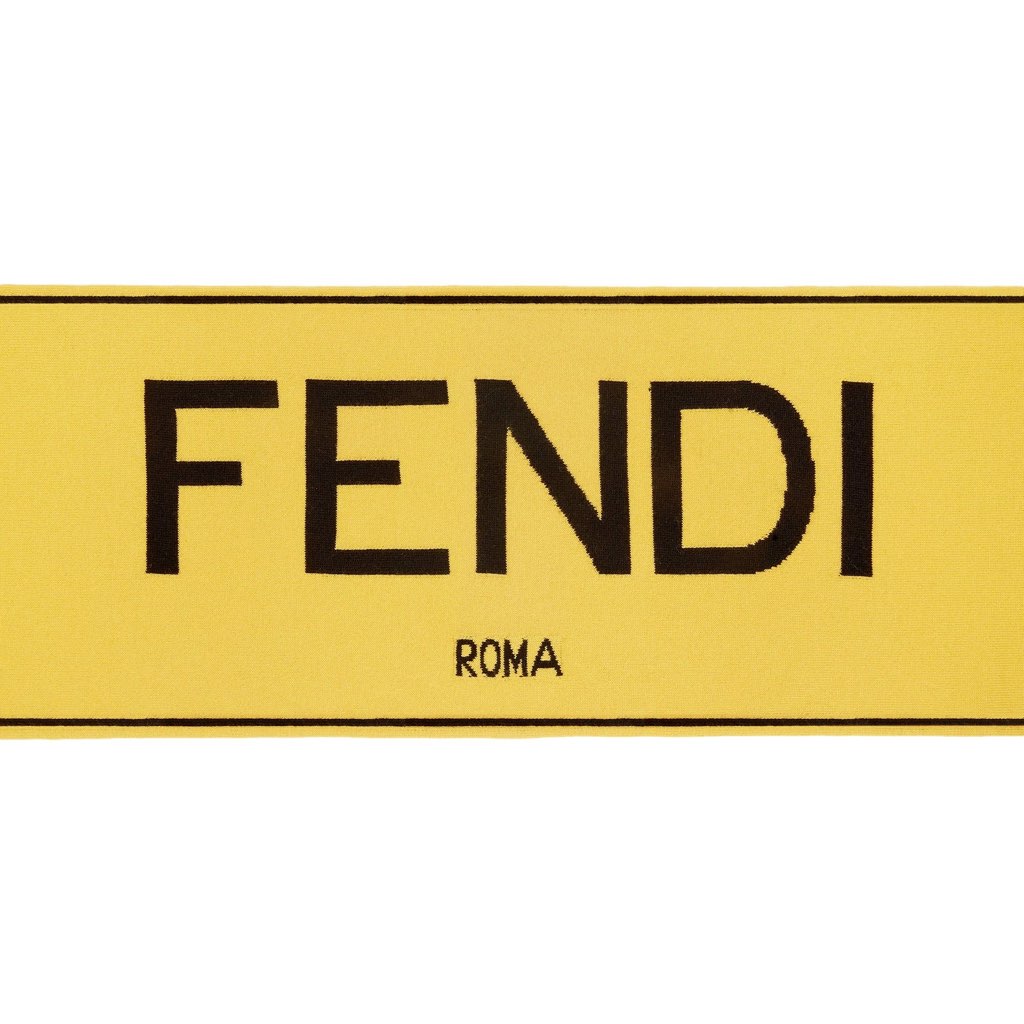 Fendi Fendi Roma Knitted Wool & Cashmere Yellow Black Logo Scarf - Image 6