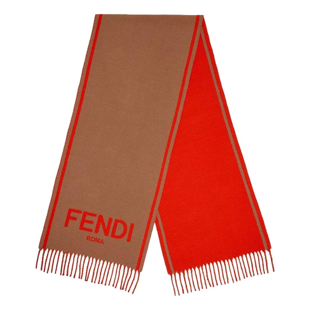 Fendi Fendi Roma Cashmere Scarf Beige Orange Logo