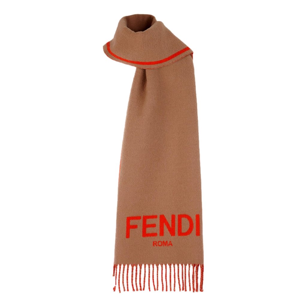 Fendi Fendi Roma Cashmere Scarf Beige Orange Logo - Back view