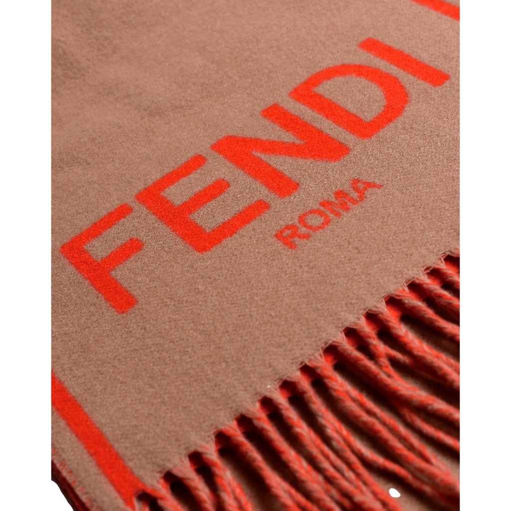 Fendi Fendi Roma Cashmere Scarf Beige Orange Logo - Detail 2