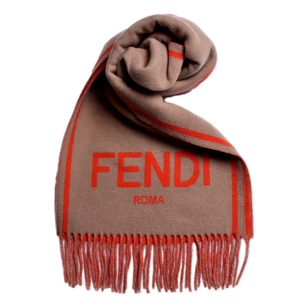 Fendi Fendi Roma Cashmere Scarf Beige Orange Logo - Image 10