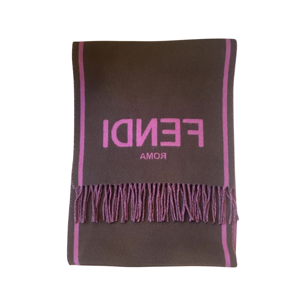 Fendi Fendi Roma Cashmere Scarf Purple Grey Logo - Back view