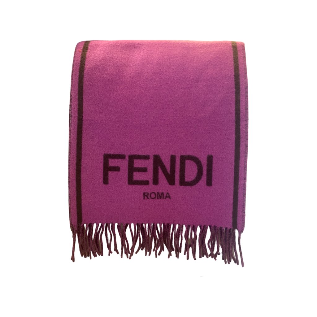 Fendi Fendi Roma Cashmere Scarf Purple Grey Logo - Image 6
