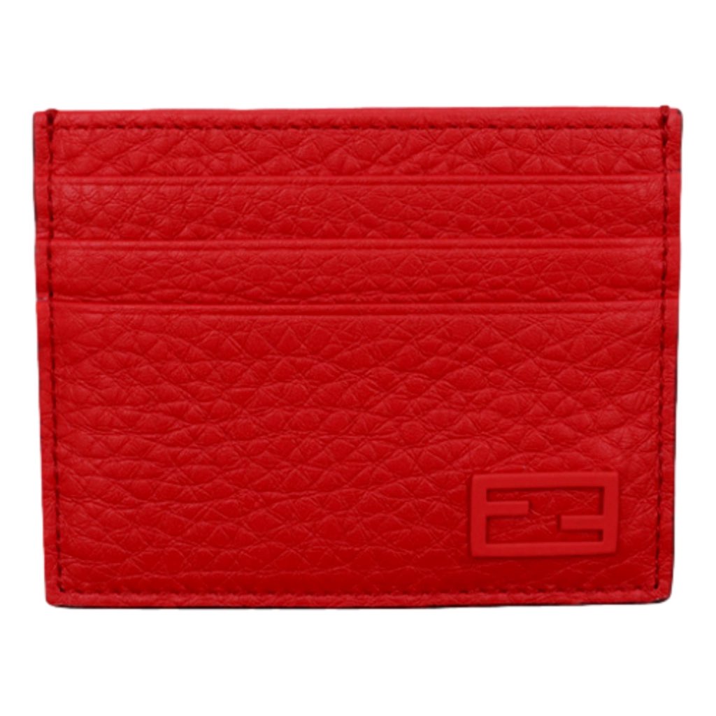 Fendi Fendi Red Calfskin Grained Leather Logo Card Case Wallet 7M0164