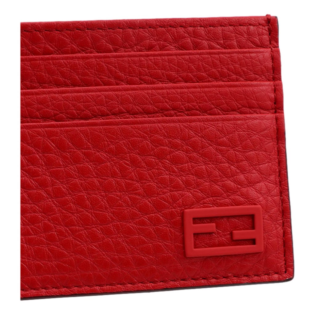 Fendi Fendi Red Calfskin Grained Leather Logo Card Case Wallet 7M0164 - Image 6