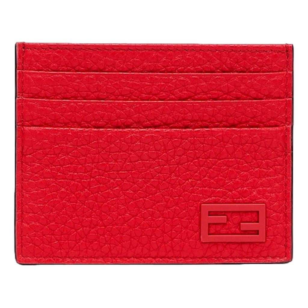 Fendi Fendi Red Calfskin Grained Leather Logo Card Case Wallet 7M0164 - Detail 1