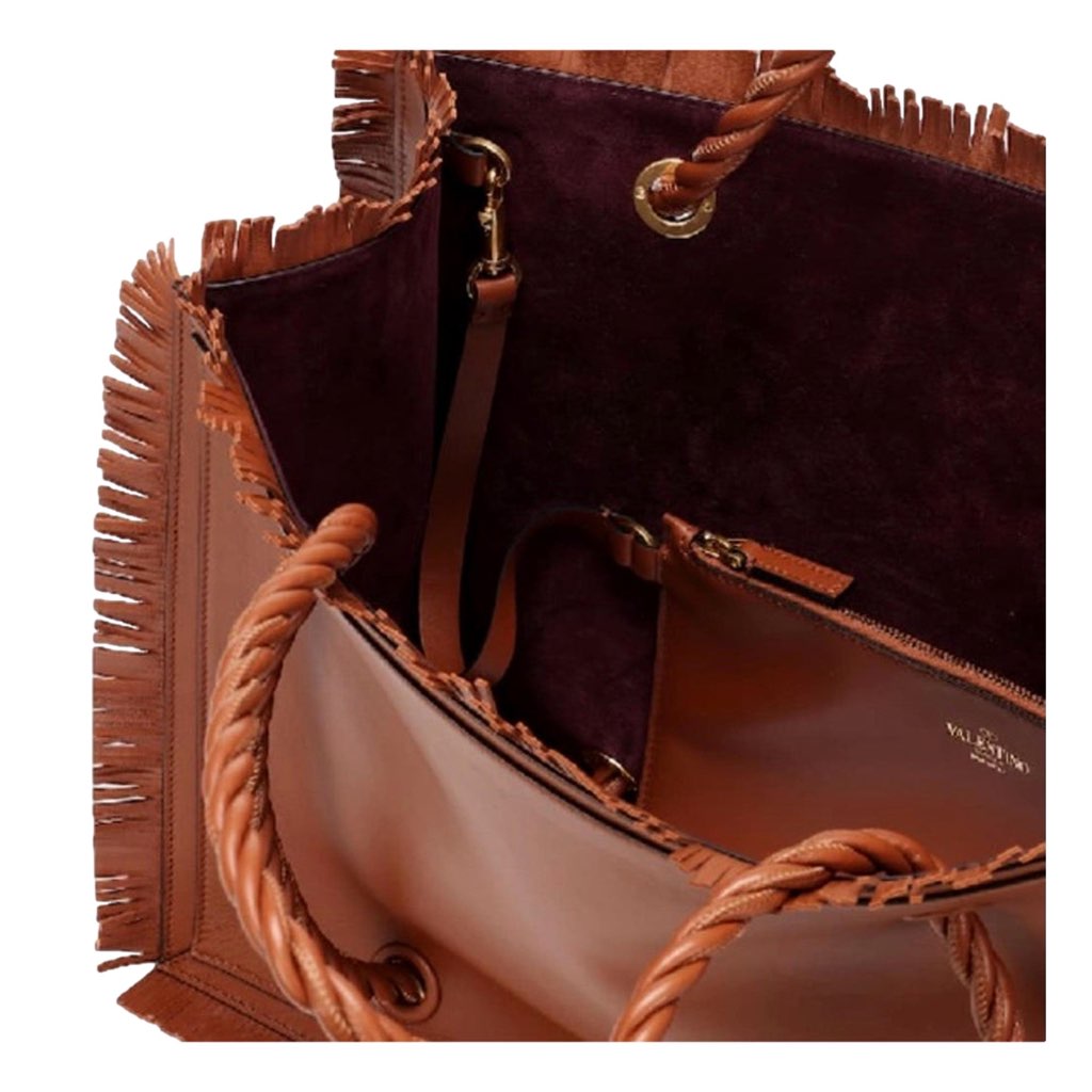 Valentino Garavani Valentino Garavani The Rope Large Fringe Brown Leather Tote Bag - Detail 1