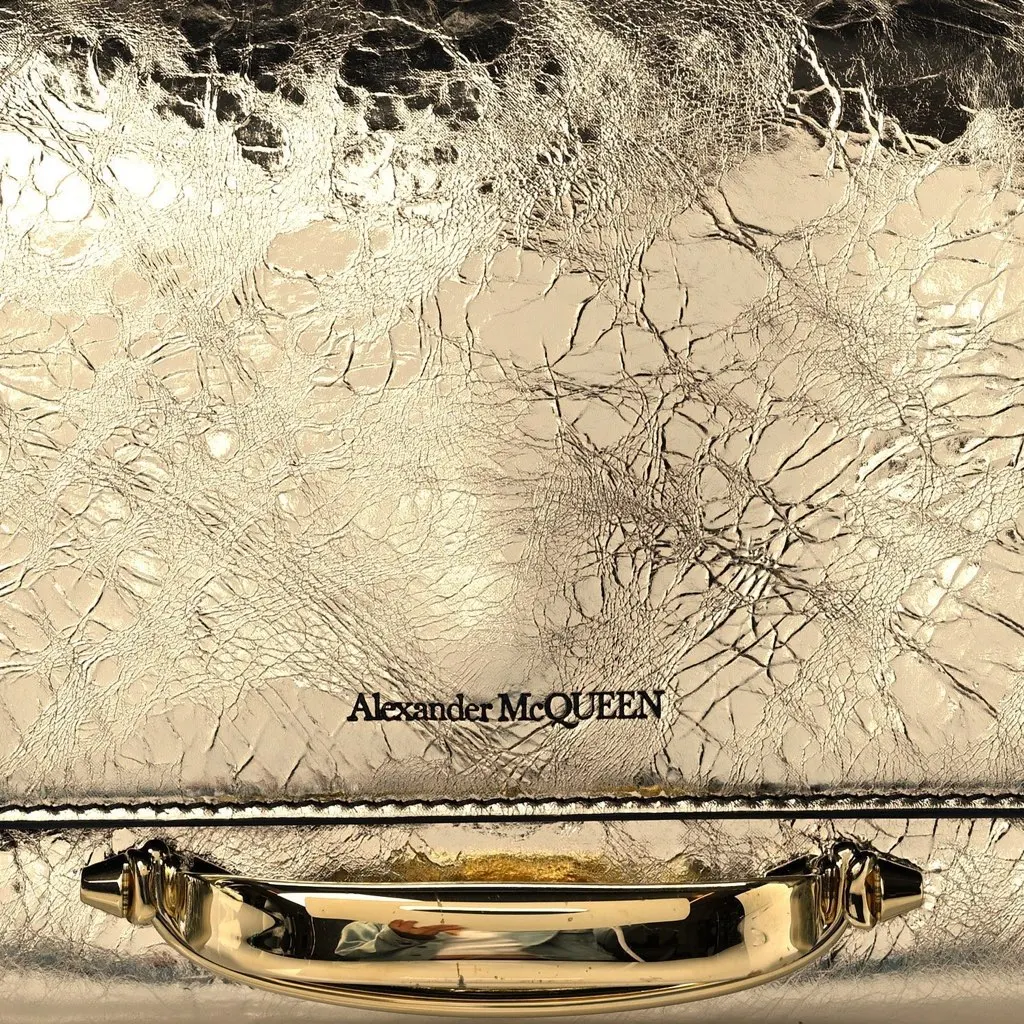 Alexander Mcqueen Small Story Gold Crash Calf Leather Shoulder Bag Gold Leather Never worn, with tag - Back View