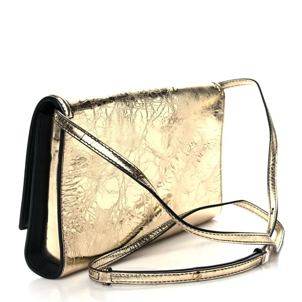 Alexander Mcqueen Small Story Gold Crash Calf Leather Shoulder Bag Gold Leather Never worn, with tag - Inside View