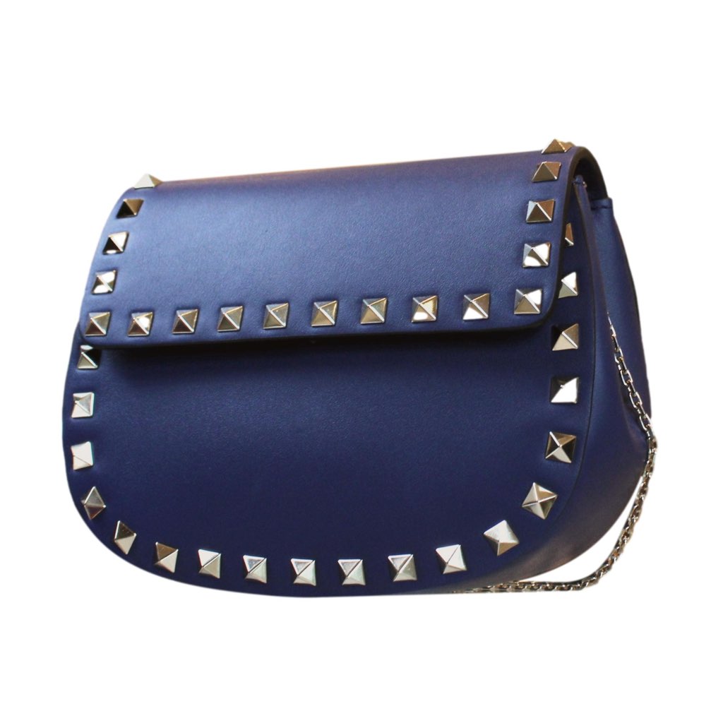Valentino Garavani Valentino Garavani Rockstud Blue Leather Small Chain Crossbody Bag