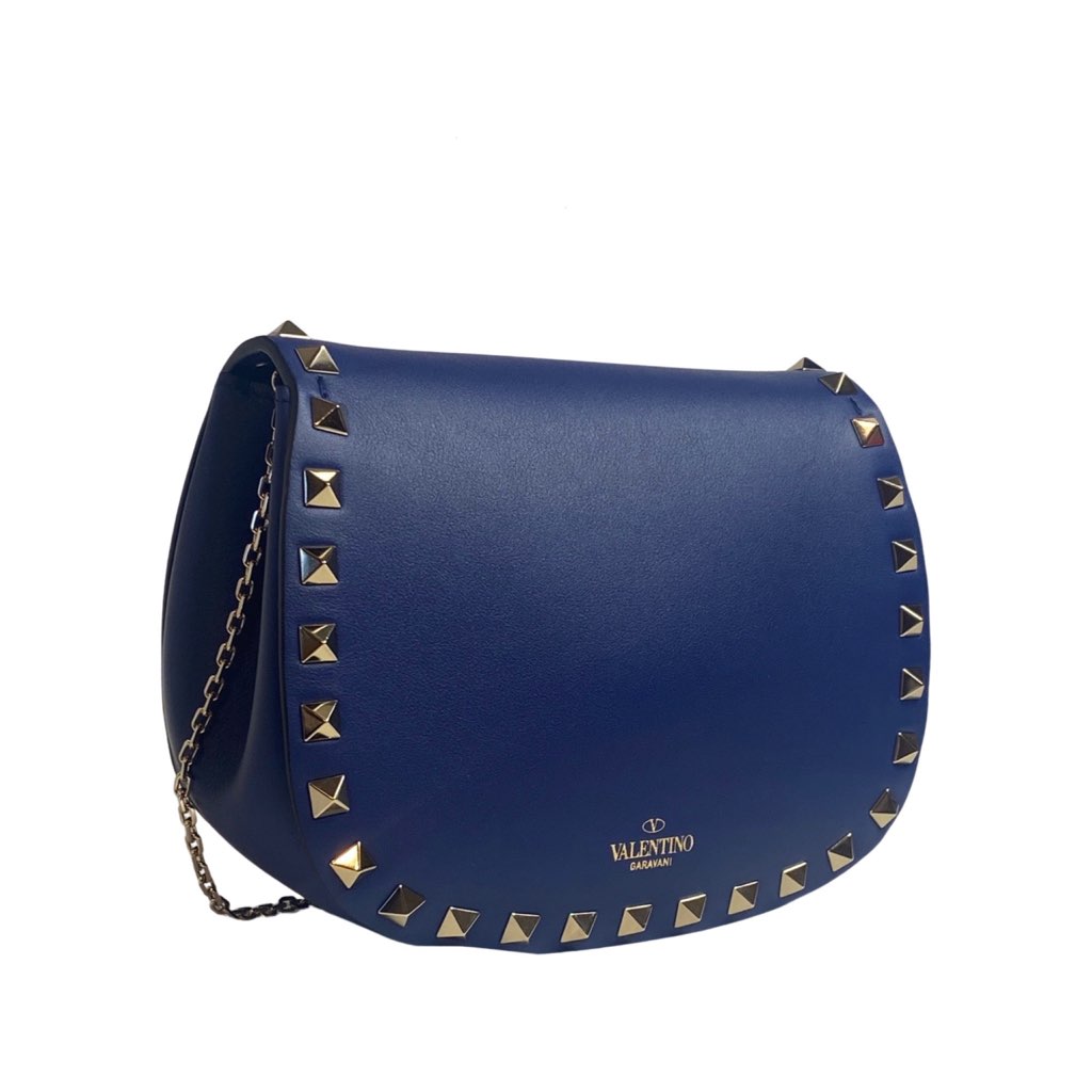 Valentino Garavani Valentino Garavani Rockstud Blue Leather Small Chain Crossbody Bag - Side view