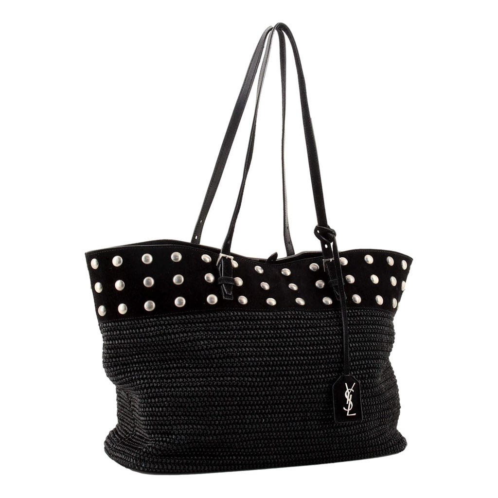 Saint Laurent Saint Laurent Boucle Studded Black Raffia Leather Shopping Tote - Image 6