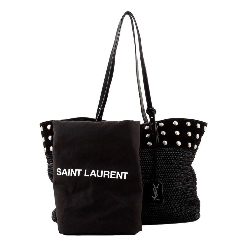 Saint Laurent Saint Laurent Boucle Studded Black Raffia Leather Shopping Tote - Detail 1