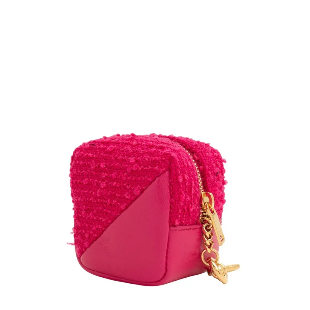 Saint Laurent Jamie YSL Keyring Cube Magenta Tweed Leather Pink Never worn, with tag - Back View