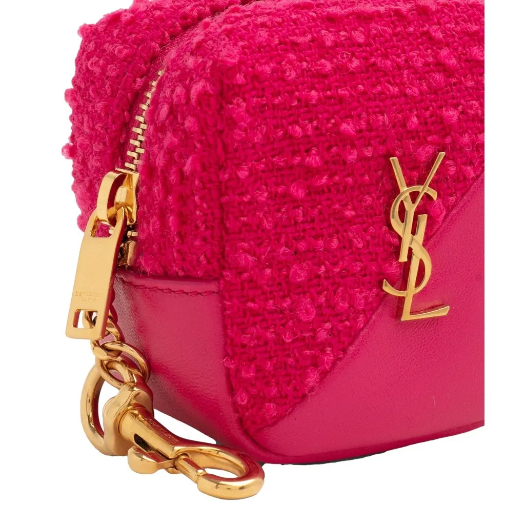 Saint Laurent Jamie YSL Keyring Cube Magenta Tweed Leather Pink Never worn, with tag - Inside View