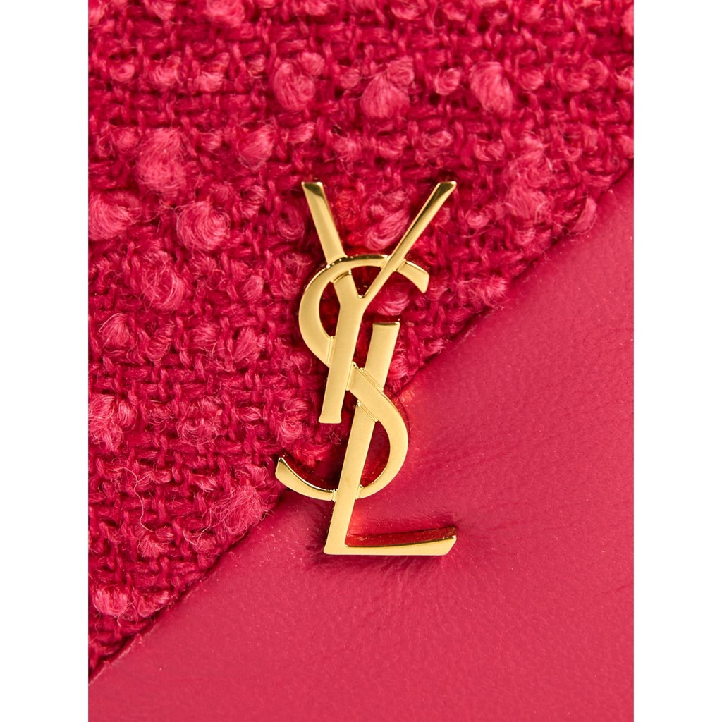 Saint Laurent Saint Laurent Jamie YSL Keyring Cube Magenta Tweed Leather - Side view