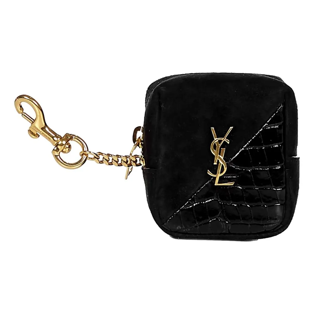 Saint Laurent Jamie YSL Keyring Cube Black Crocodile Print Leather Black Leather Never worn, with tag - Front View