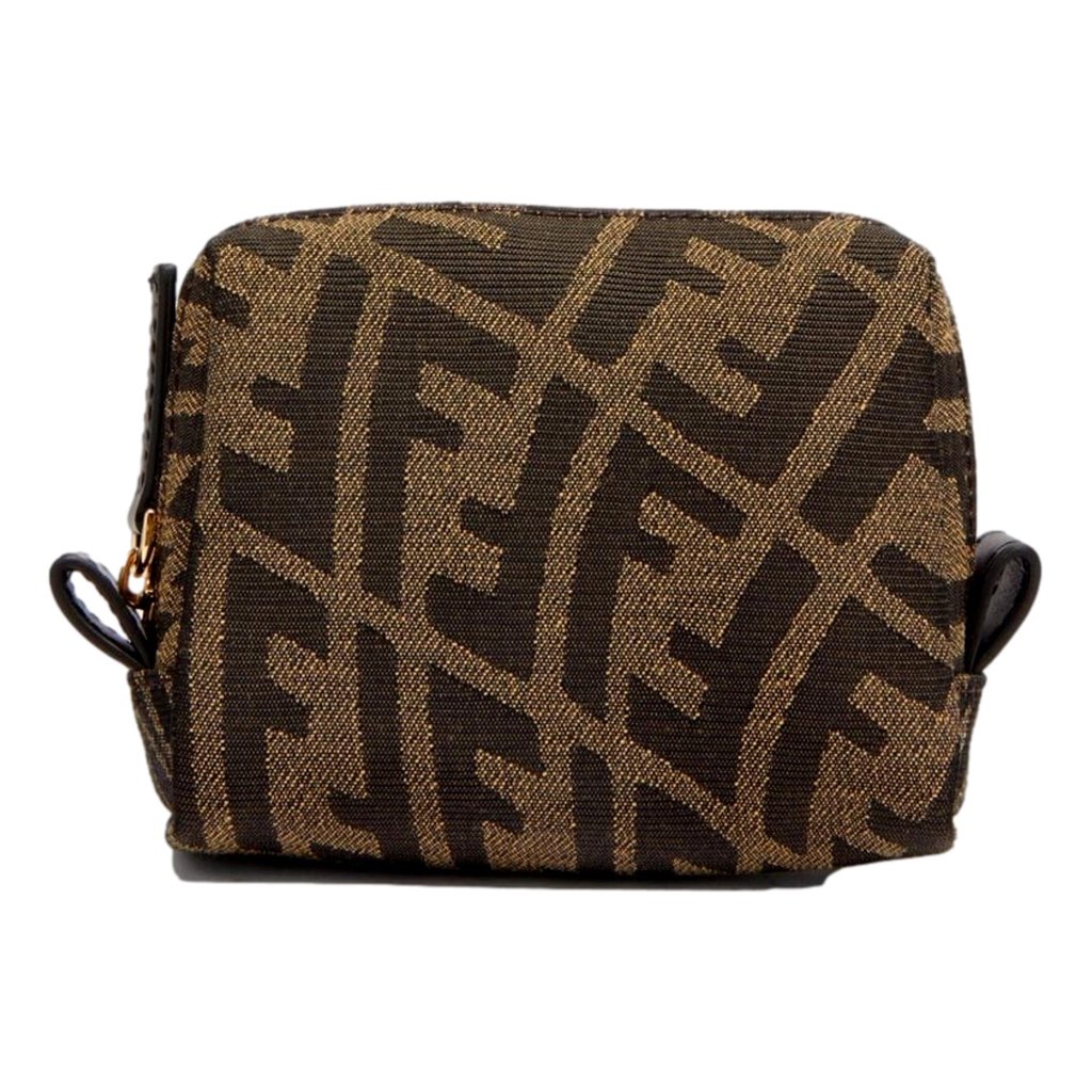 Fendi Fendi FF Vertigo Brown Canvas Small Travel Beauty Pouch Clutch Bag