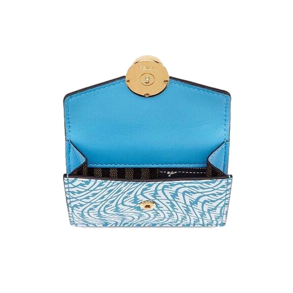 Fendi Fendi F is Fendi Cyber Blue Leather Vertigo Print Small Trifold Wallet - Image 6