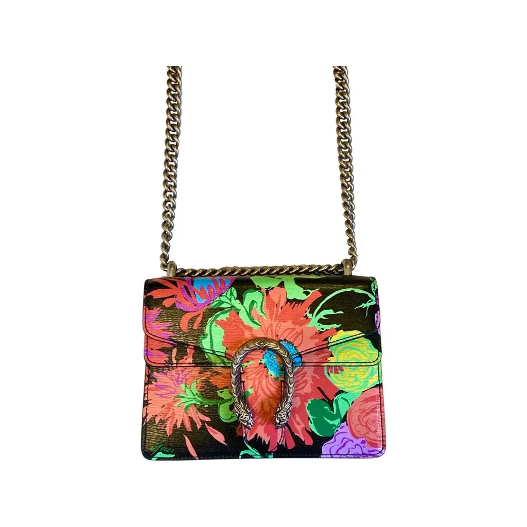 Gucci x Ken Scott Dionysus Floral Print Small Shoulder Bag Black Leather Never worn, with tag - Model View