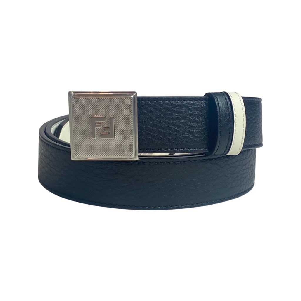 Fendi Fendi Mens Black White Reversible Grained Leather Belt 105