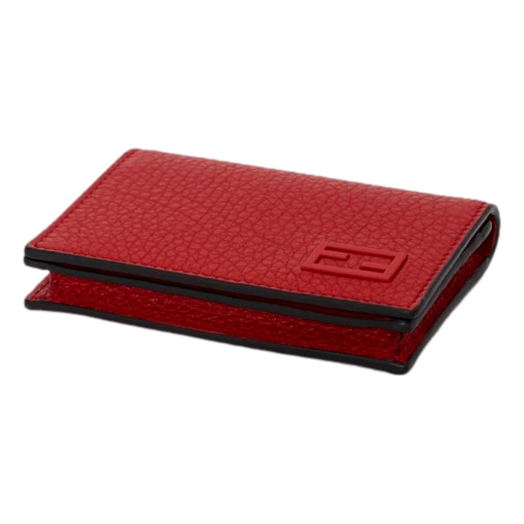 Fendi Fendi Red Grained Leather Baguette Logo Card Case Wallet