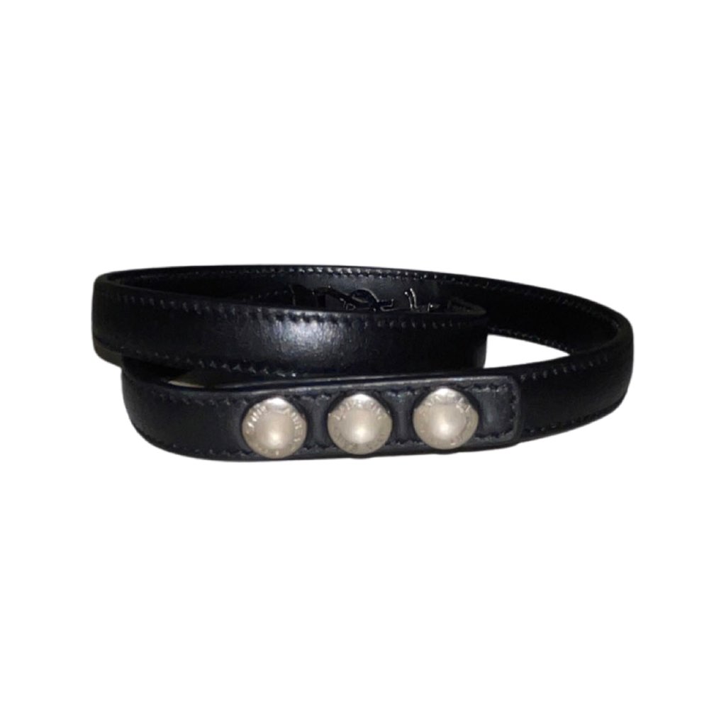 Saint Laurent Saint Laurent Monogram Logo Black Leather Wrap Snap Bracelet - Image 6
