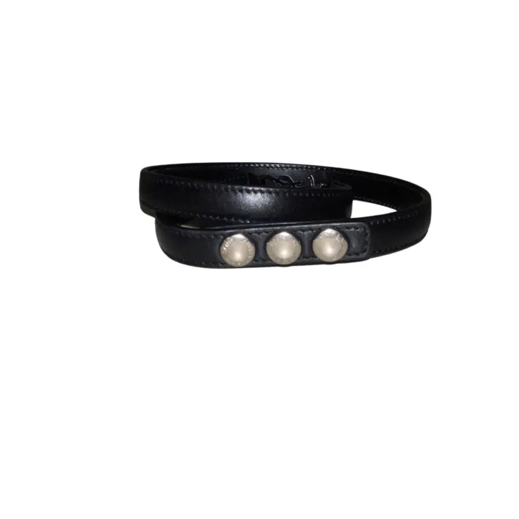 Saint Laurent Monogram Logo Black Leather Wrap Snap Bracelet Black Never worn, with tag - Model View