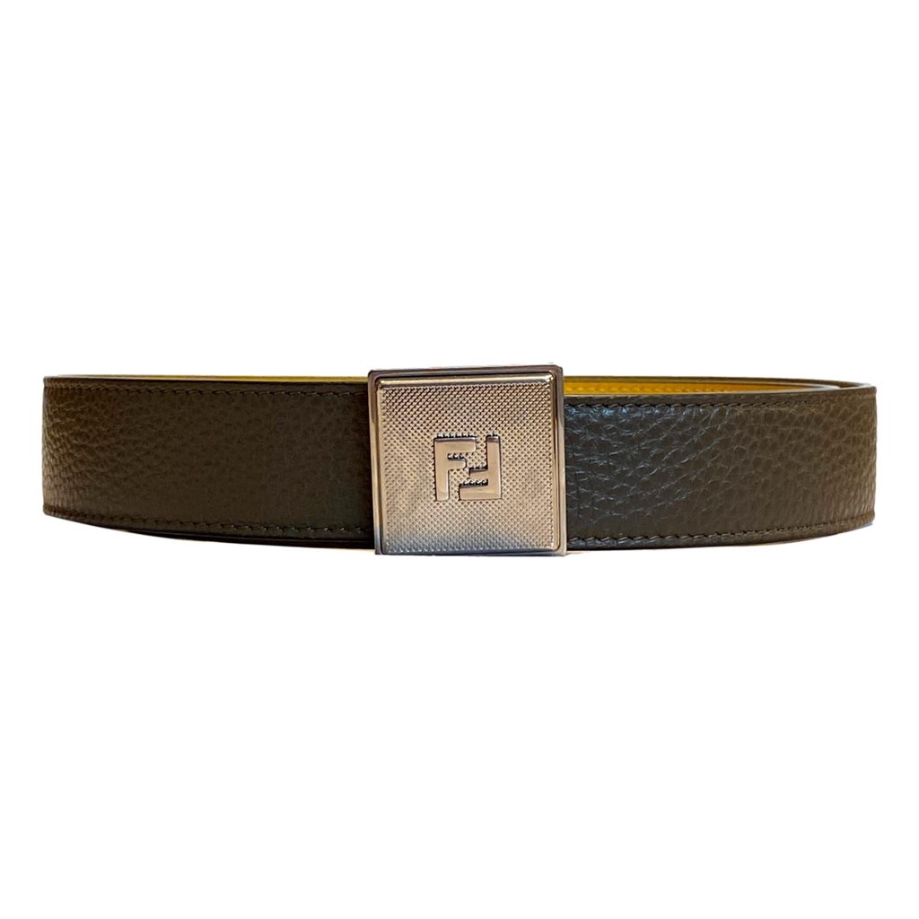 Fendi Fendi Mens Yellow Brown Reversible Grained Leather Belt 95 - Back view