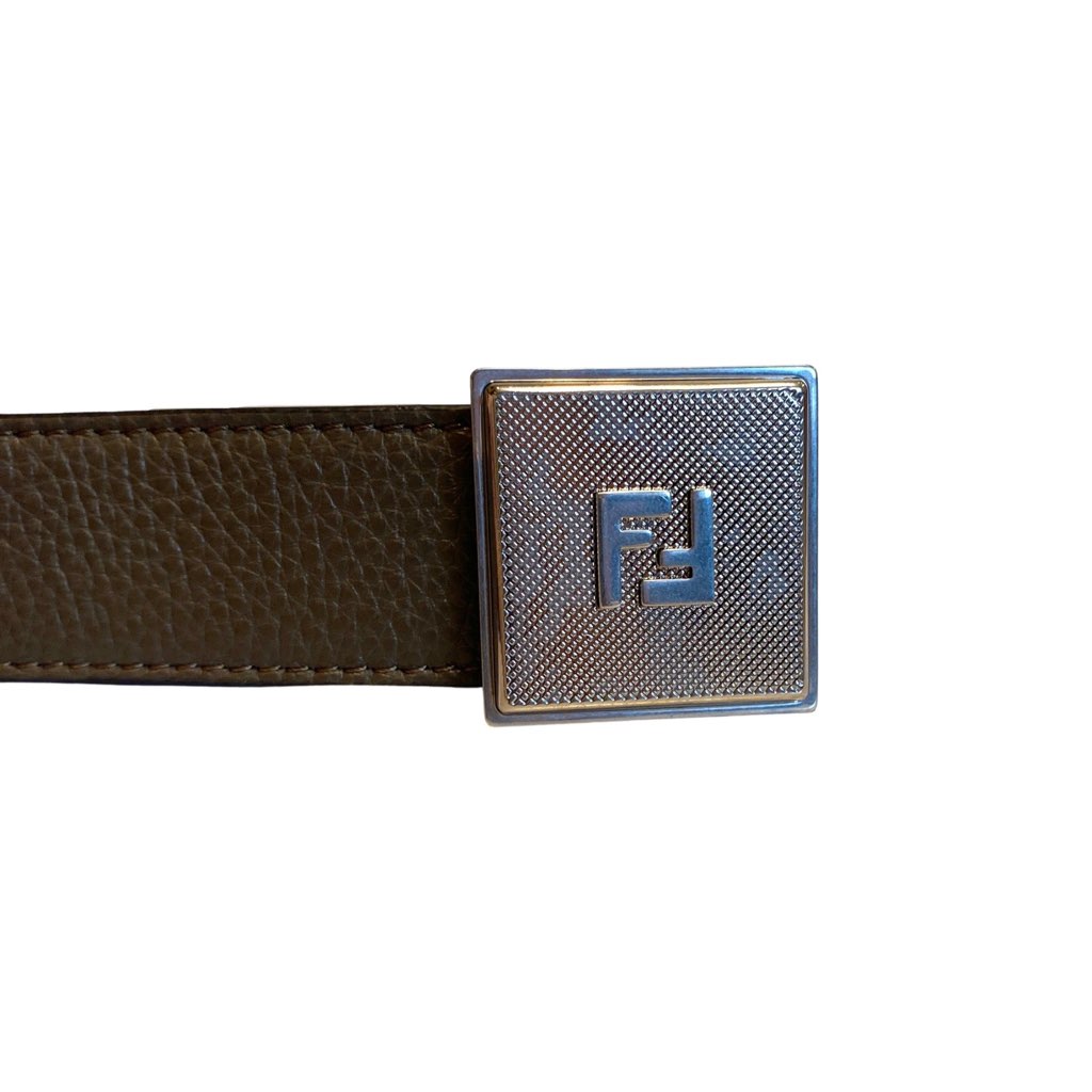 Fendi Fendi Mens Yellow Brown Reversible Grained Leather Belt 95 - Side view