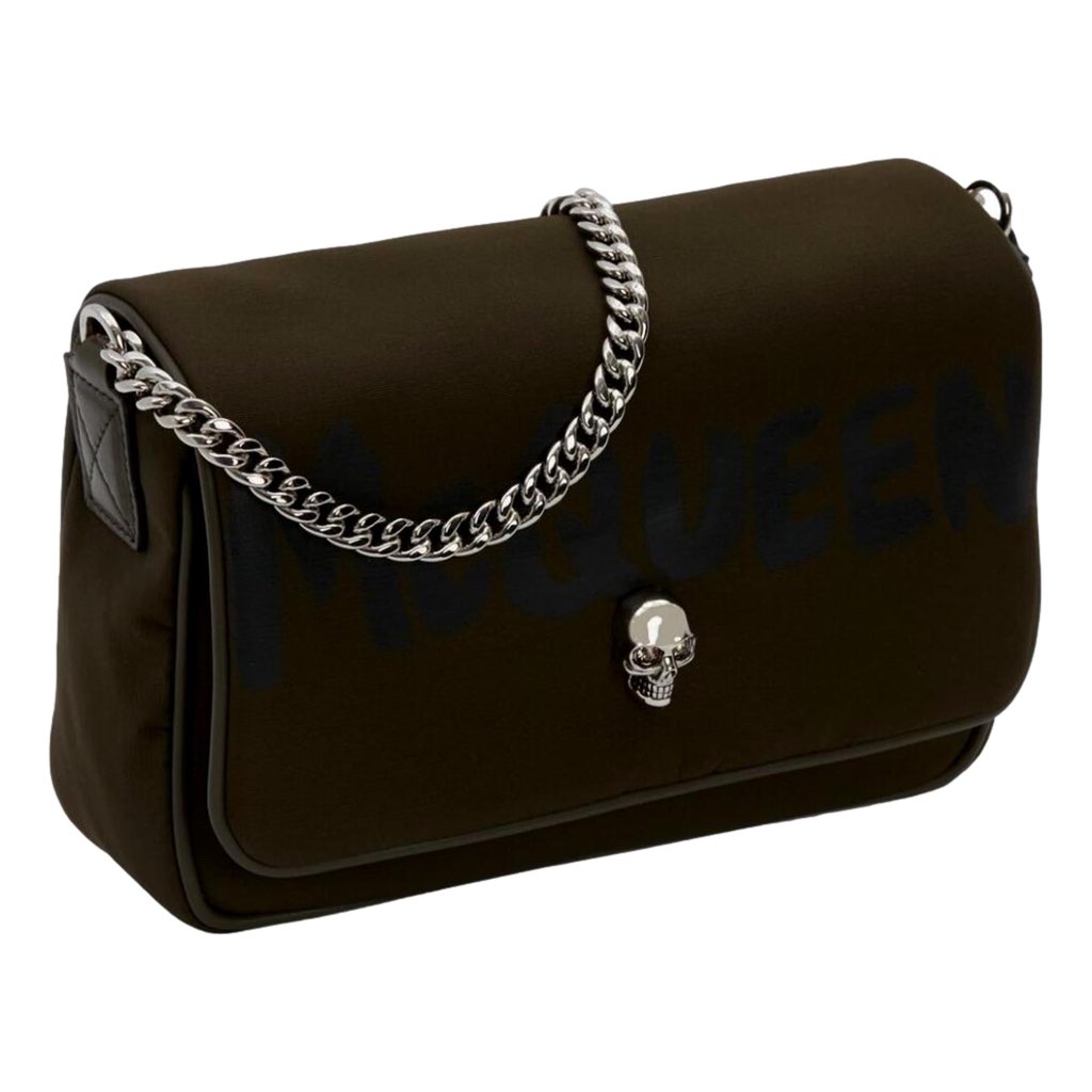 Alexander Mcqueen Alexander McQueen Army Green Nylon Graffiti Skull Shoulder Bag - Image 6