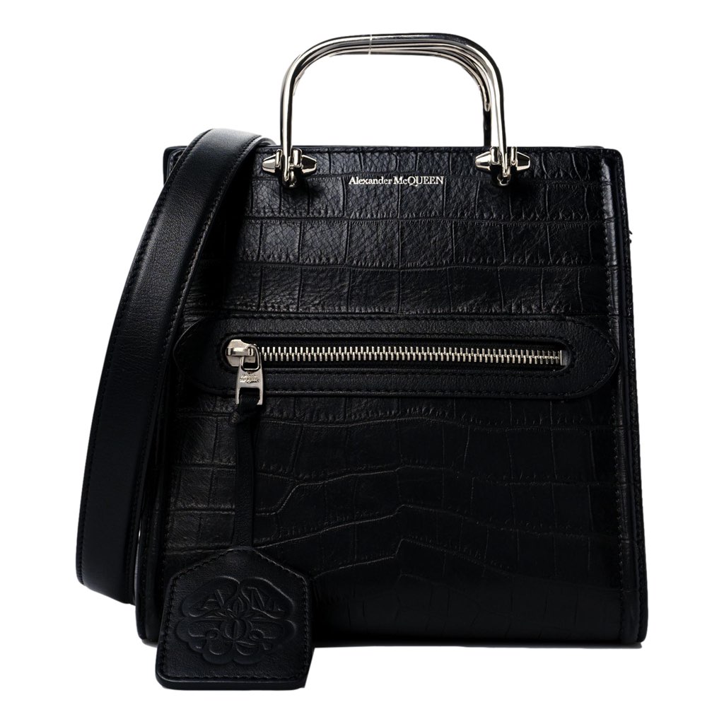 Alexander Mcqueen Alexander McQueen The Short Story Black Croc Print Leather Satchel