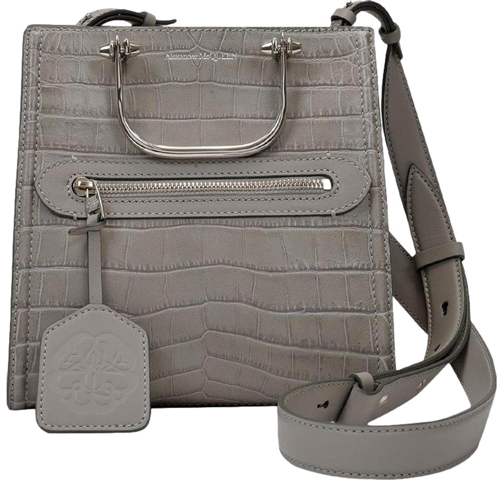 Alexander Mcqueen Alexander McQueen The Short Story Grey Croc Print Leather Satchel
