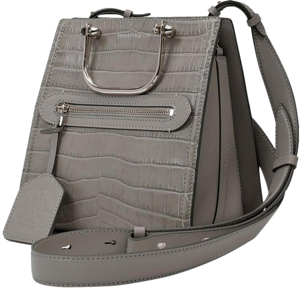 Alexander Mcqueen Alexander McQueen The Short Story Grey Croc Print Leather Satchel - Back view