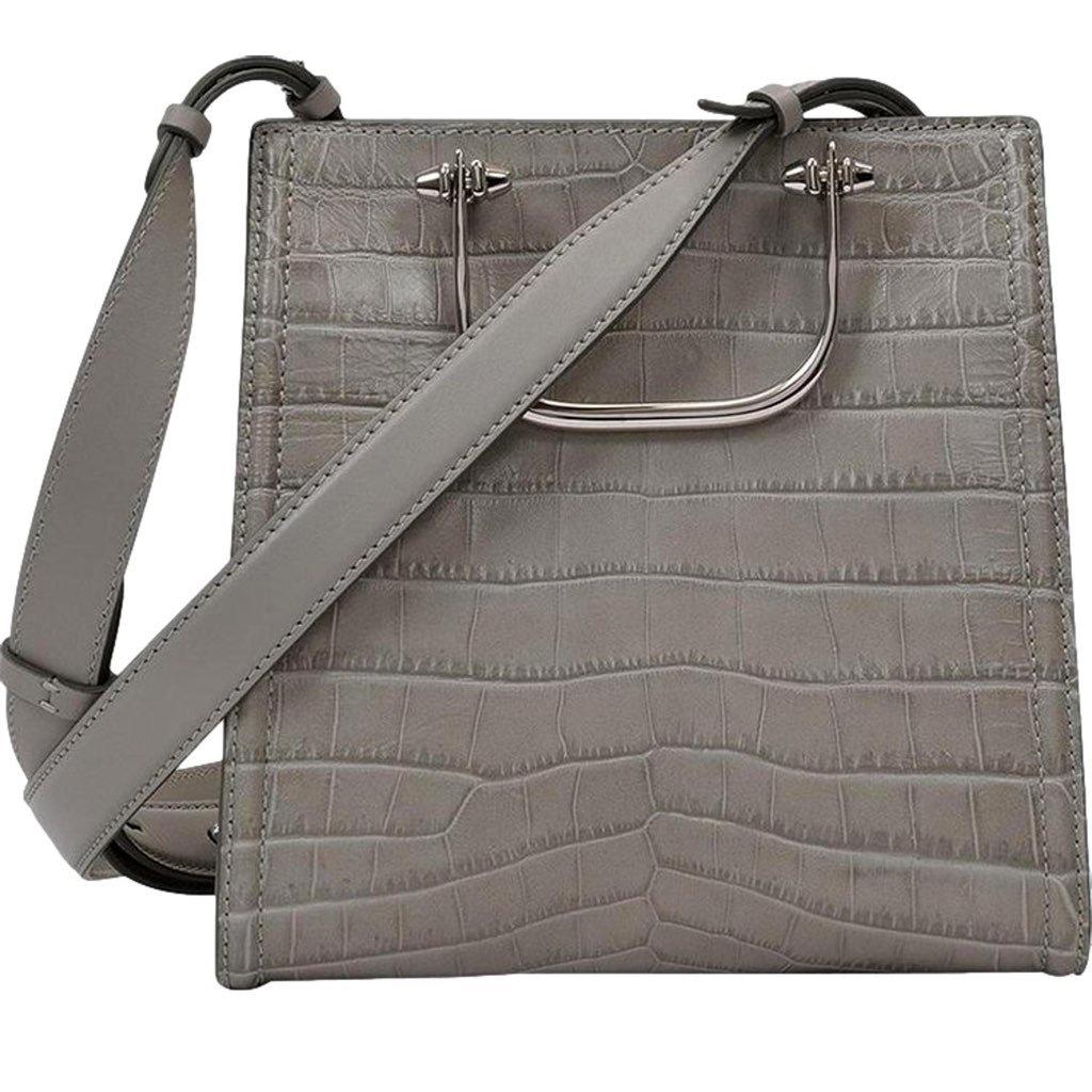 Alexander Mcqueen Alexander McQueen The Short Story Grey Croc Print Leather Satchel - Image 6