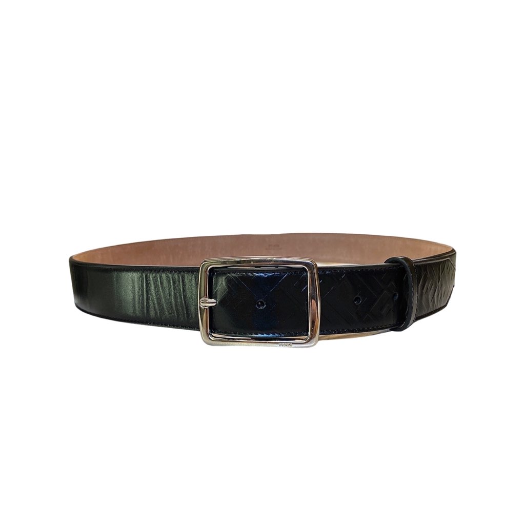 Fendi Fendi Silver Buckle Smooth Black Calf Leather Belt 100