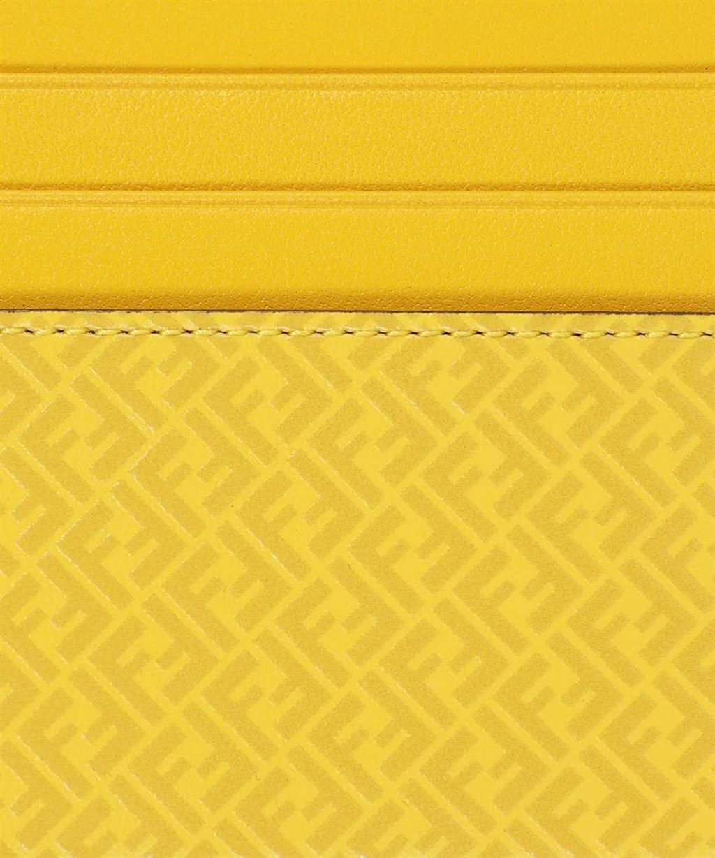 Fendi Fendi FF Logo Print Sunflower Yellow Leather Card Case - Back view