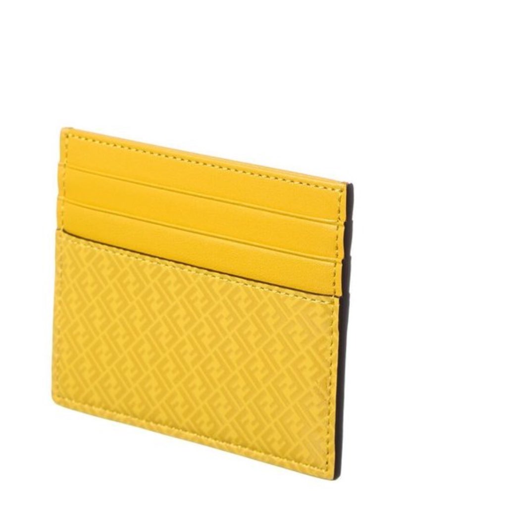 Fendi Fendi FF Logo Print Sunflower Yellow Leather Card Case - Image 6