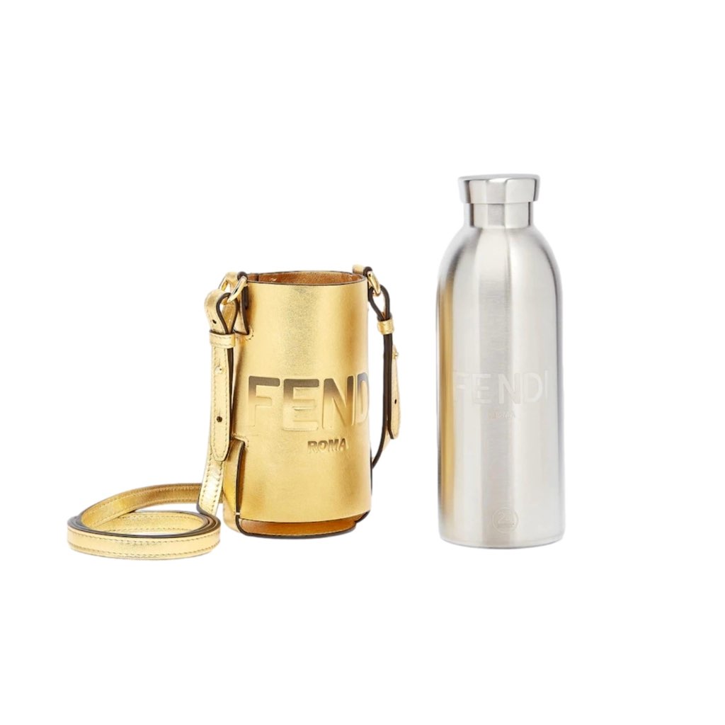 Fendi Fendi Roma Logo Steel Bottle and Gold Leather Holder Set - Back view