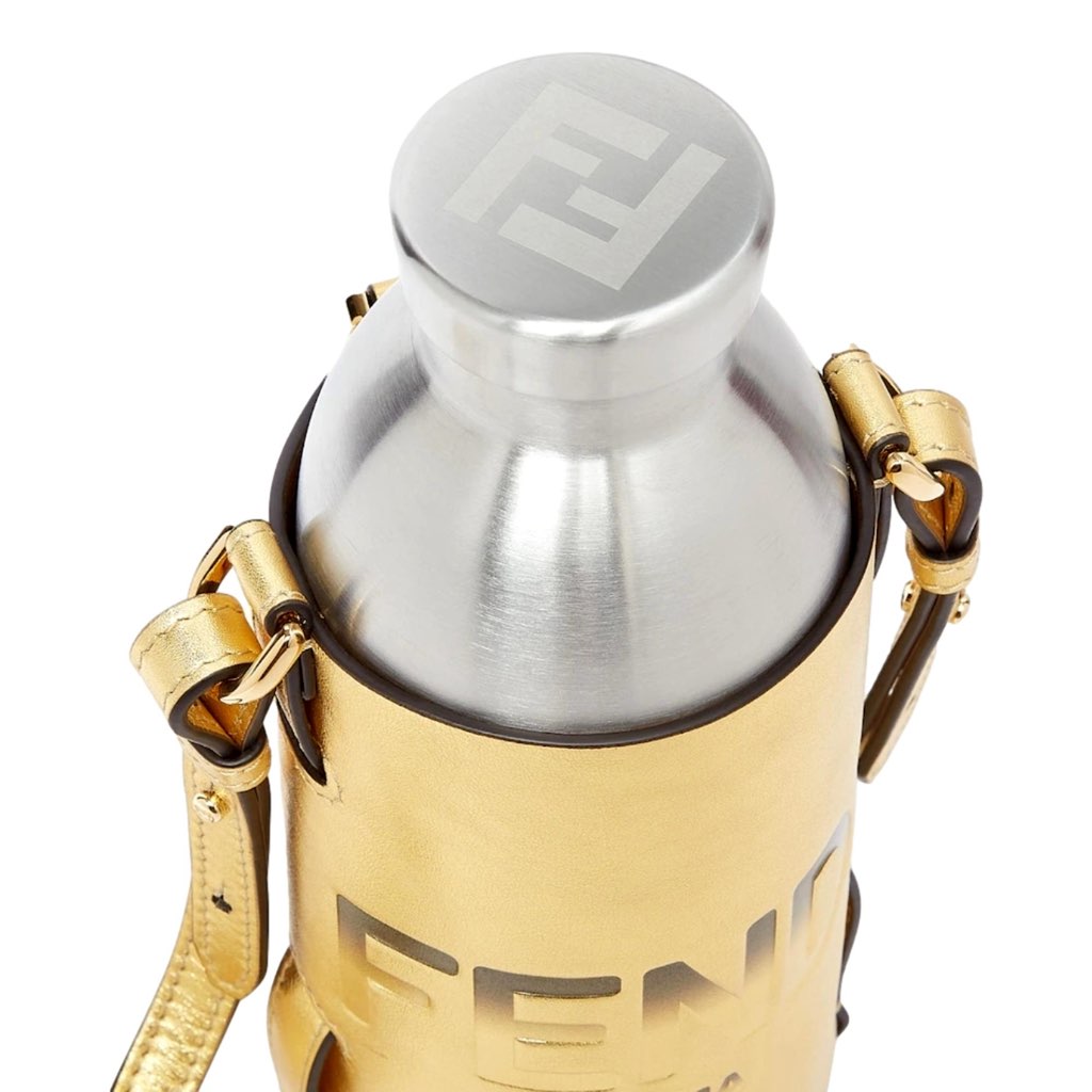 Fendi Fendi Roma Logo Steel Bottle and Gold Leather Holder Set - Image 6