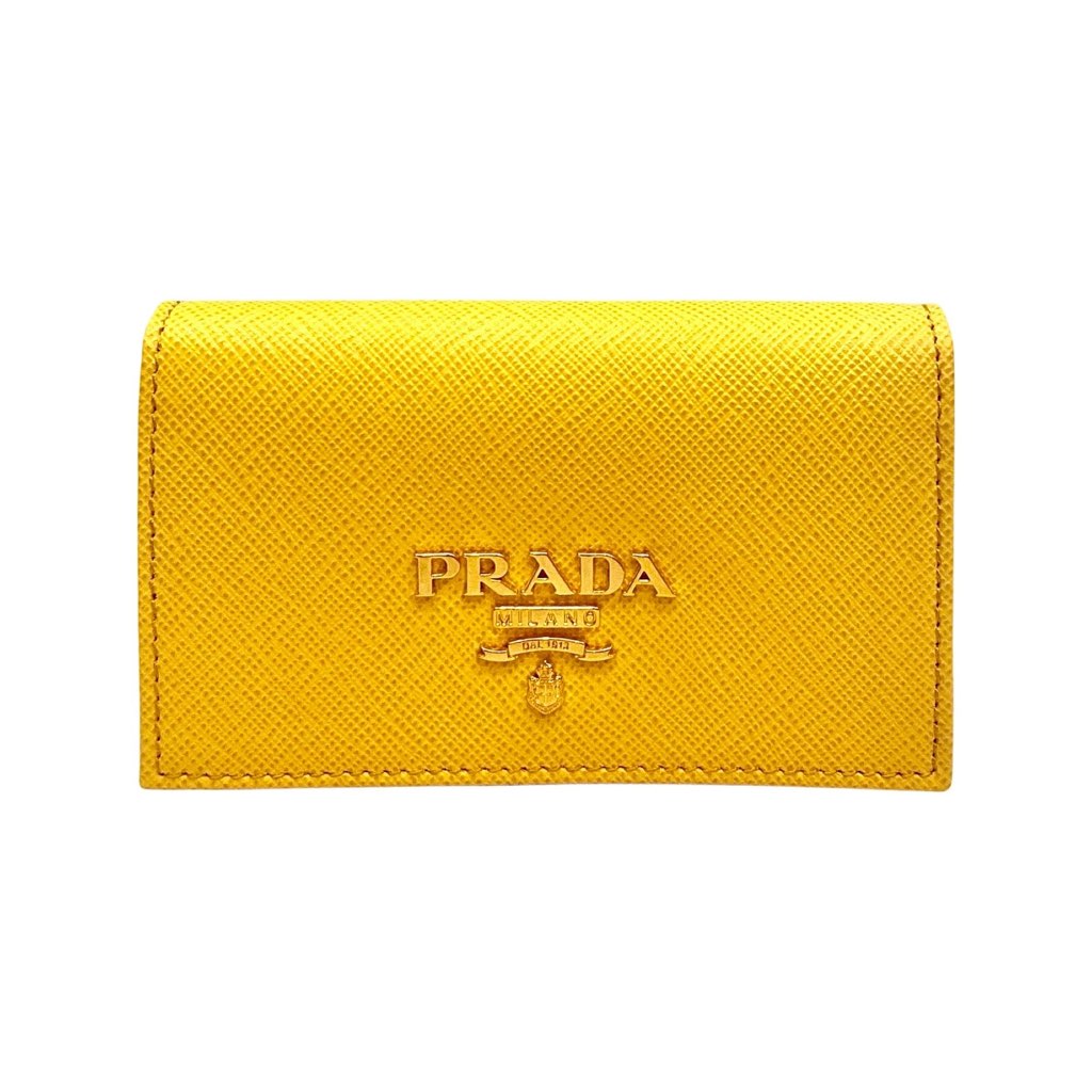 Prada Prada Saffiano Yellow Leather Card Case Wallet