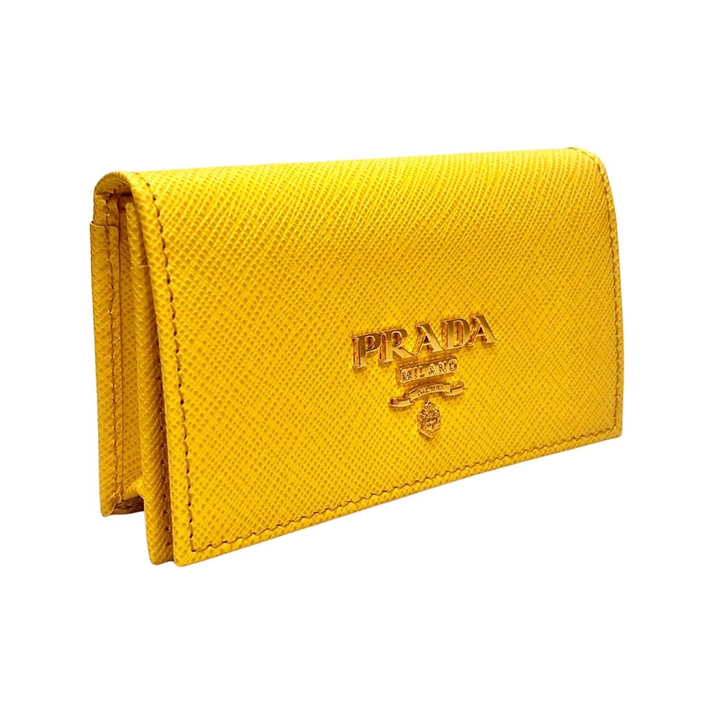 Prada Prada Saffiano Yellow Leather Card Case Wallet - Back view