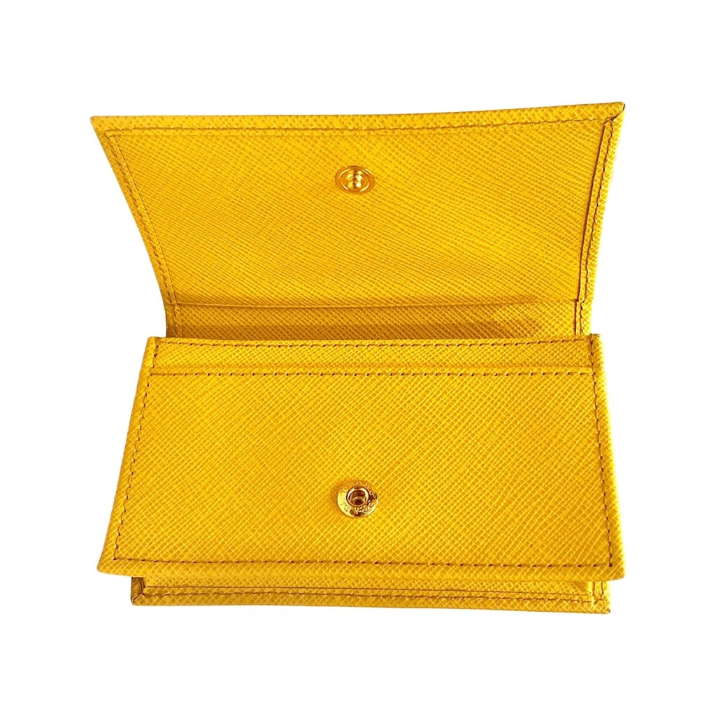Prada Prada Saffiano Yellow Leather Card Case Wallet - Side view