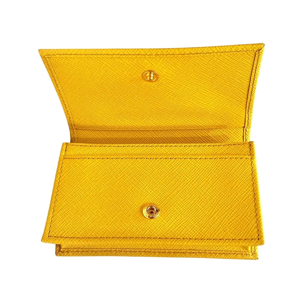Prada Saffiano Yellow Leather Card Case Wallet Yellow Leather Never worn, with tag - Box View